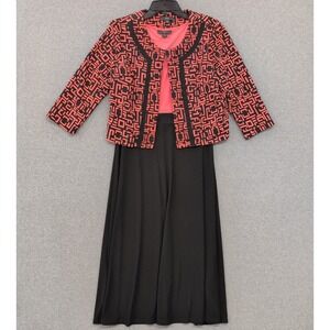 R&K Womens Two Piece Outfit Set Coral Black Geometric Print Jacket Dress Size 14